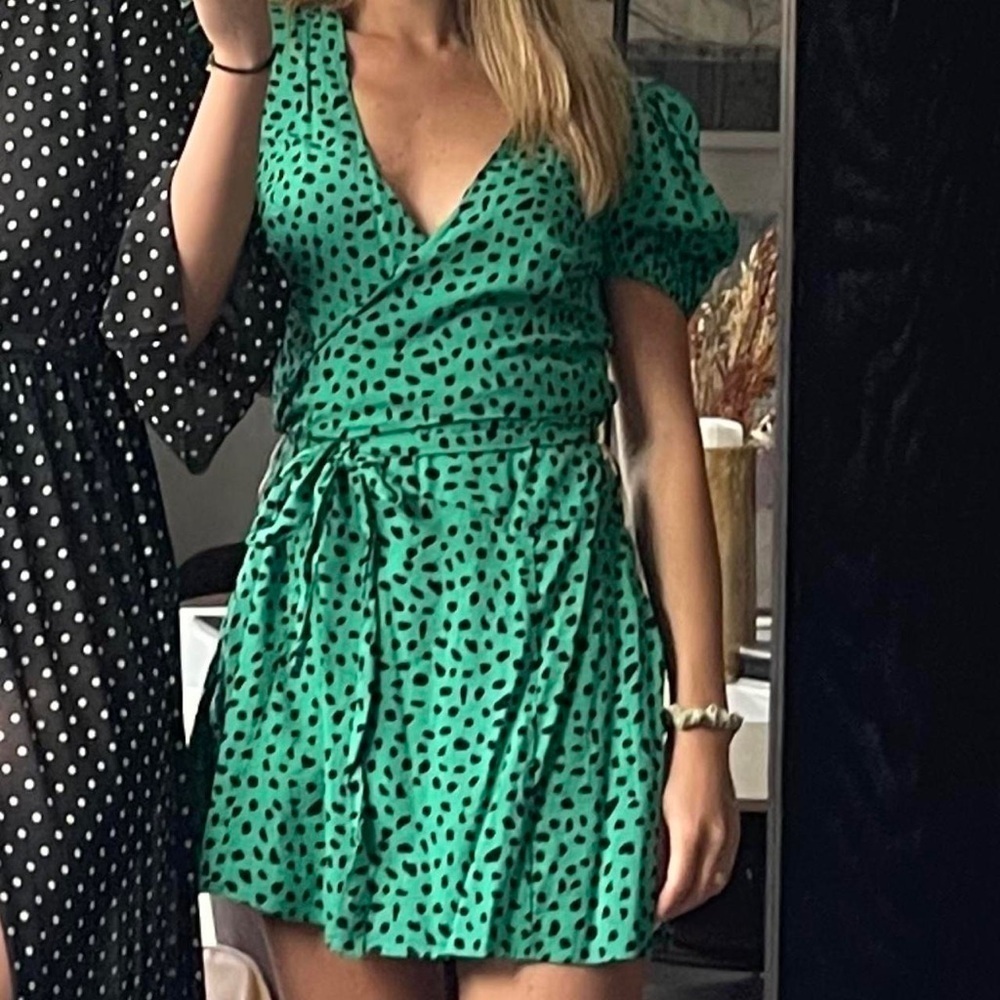 Urban Outfitters Green Polka Dot Wrap Dress Size XS